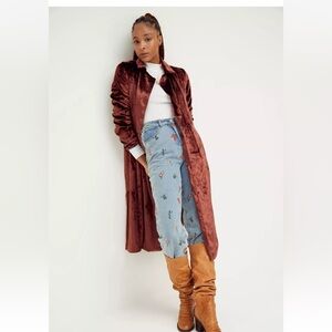 Free People NWOT Sienna Crushed Velvet Duster In Copper/Burgundy Color S